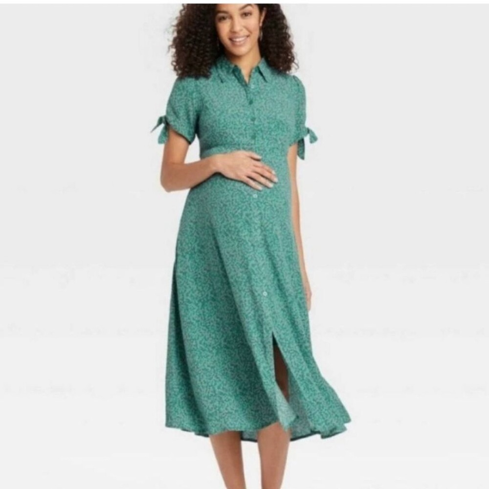 Maternity - Hatch Teal Midi Dress